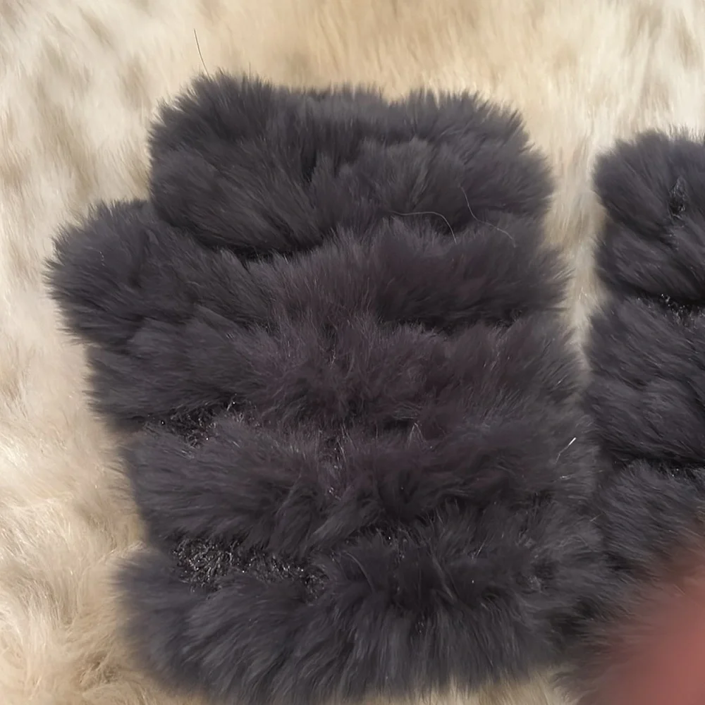 Fingerless Rabbit Hair Gloves - Picture 3 of 5